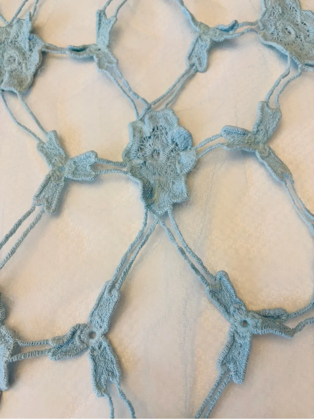 Sheer Baby Blue Floral Lace Scarf Fringe 76” Bohemian Coastal‎ Cowgirl Whimsical